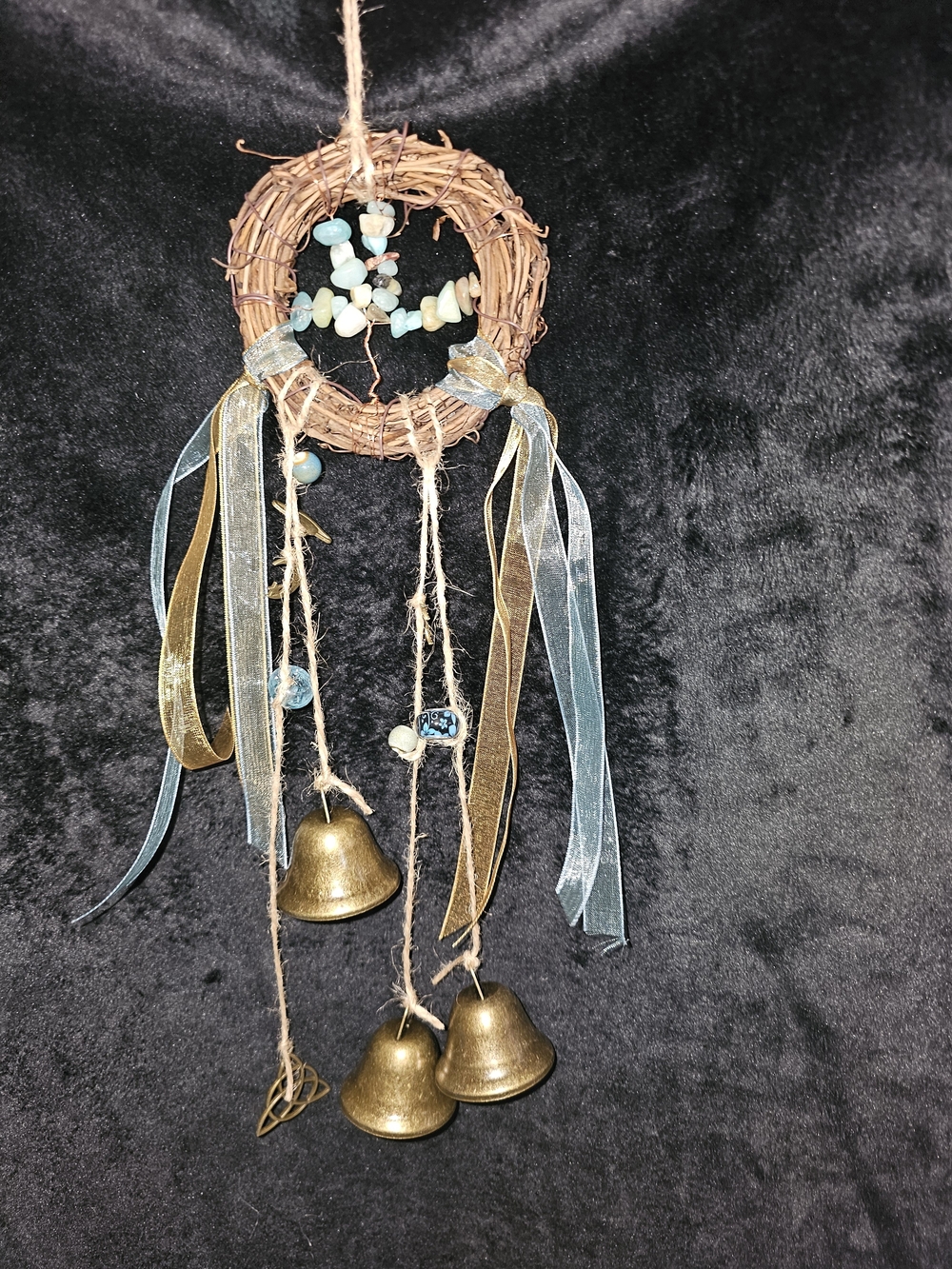 Blue and Gold Hanging Bell Accent Decor